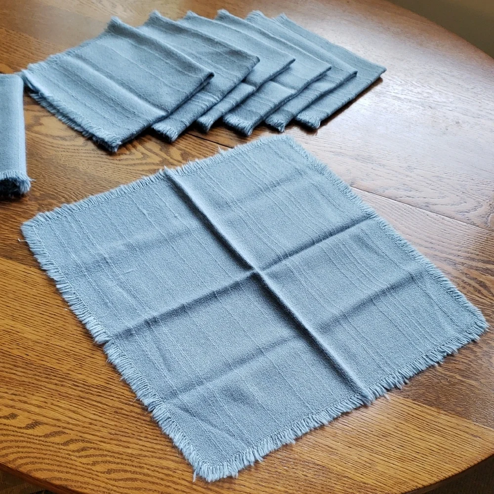 Vtg- Set (8) of Blue Fringed Napkins